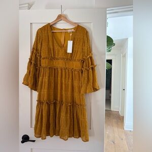 NWT Sage the Label (Anthropologie) Mustard Yellow Midi Dress, M